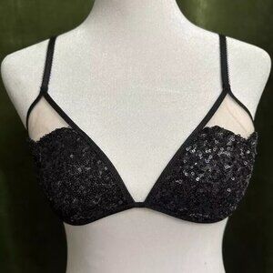 Victoria Secret Bralette Sheer Black Embellished Sequins Bra Size S/P